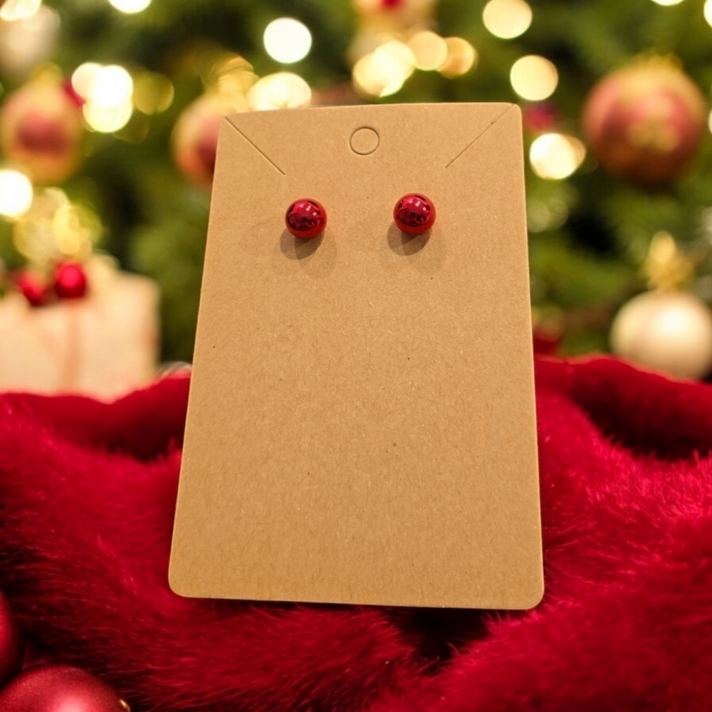 Shiny Red Ball Holiday Festive Stud Earrings
